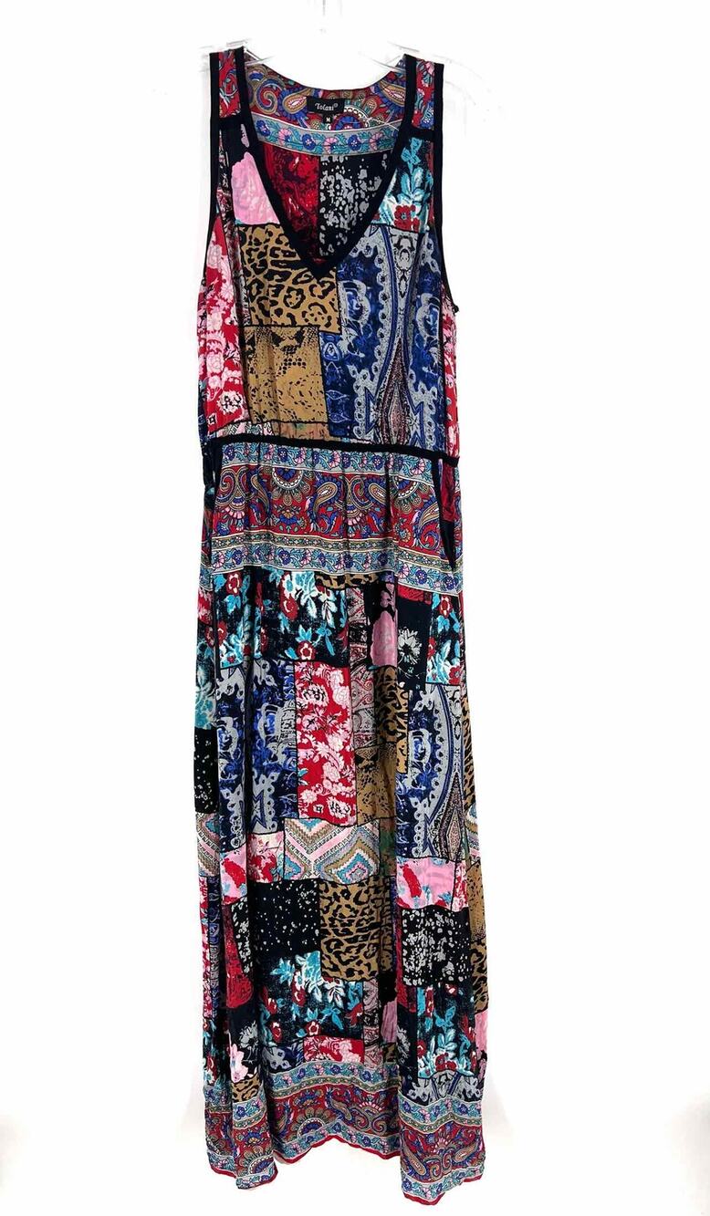 Tolani Collection Size M Black/Multi Multi-Print Silk Designer Dress Maxi